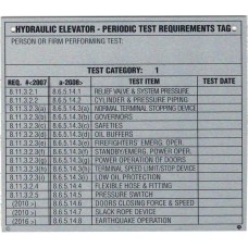 Test Tag for Hydraulic Elevator, Category 1