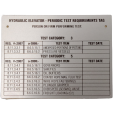 Test Tag for Hydraulic Elevator, Category 5