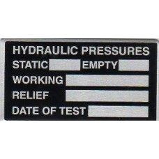 Data Tag, Hydraulic Pressures, 3" x 1.625"