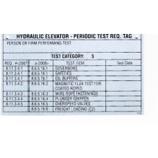 Test Tag for Hydraulic Elevator, Category 5
