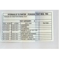 Test Tag, Foil, for Hydraulic Elevator, Category 5