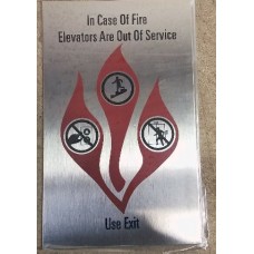 In Case of Fire Sign, 5" x 8", Appendix H Pictogram, Stainless Steel